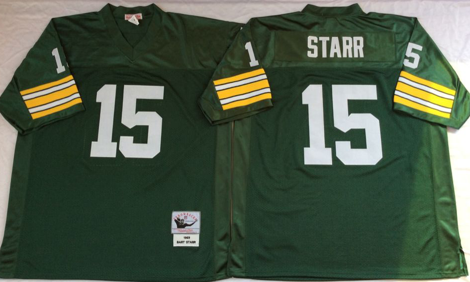 Men NFL Green Bay Packers 15 Starr green style 2 Mitchell Ness jerseys
